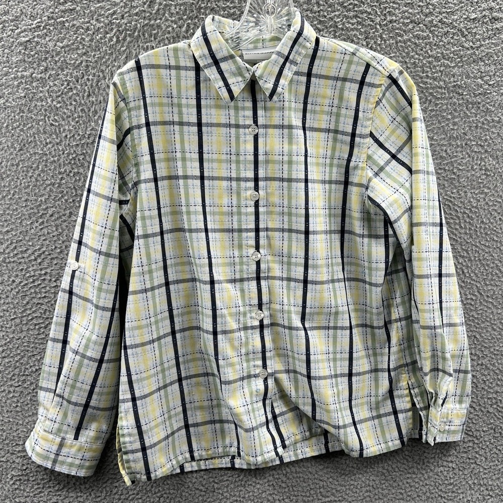 Alfred Dunner Womens Plaid Long Sleeve Button Down Shirt 6P Petite Career Office